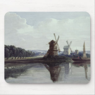 Windmills by a River, 19th century Mouse Pad