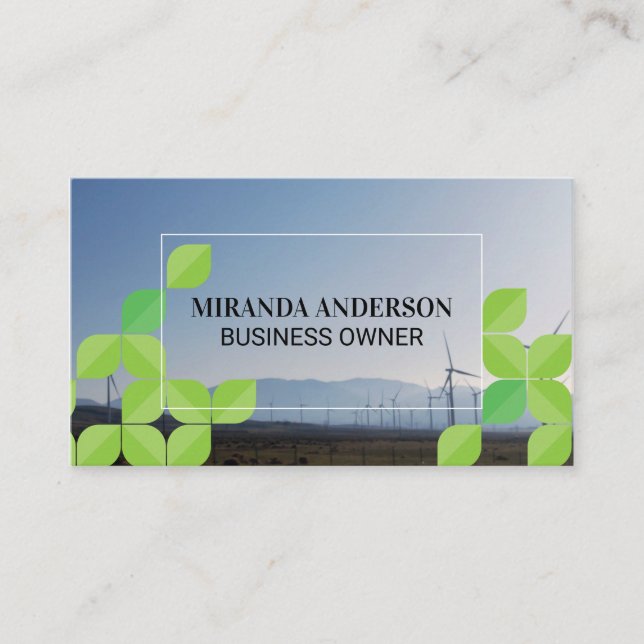 Windmills Country Side | Green Leaf Pattern Business Card (Front)
