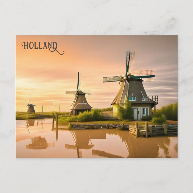 Windmills Holland Netherlands Travel Postcard (Front)