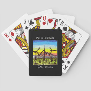 Windmills in silhouette as seen in Palm Springs CA Playing Cards