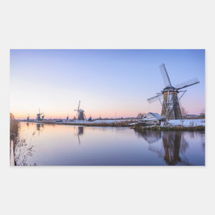 Windmills in winter in Holland rectangular sticker