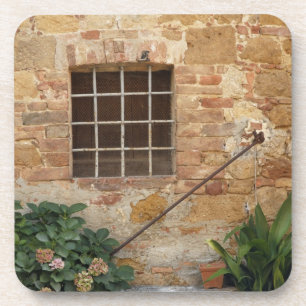 Window and ancient stone wall, Pienza, Italy Coaster
