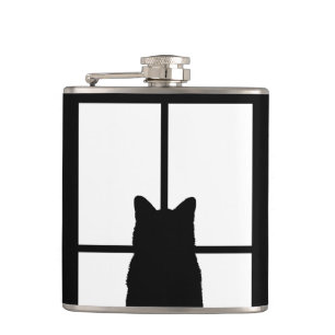 Window Black Cat Click to Customise a colour decor Hip Flask
