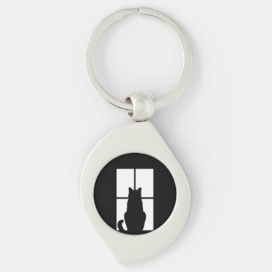 Window Black Cat Click to Customise a colour decor Key Ring