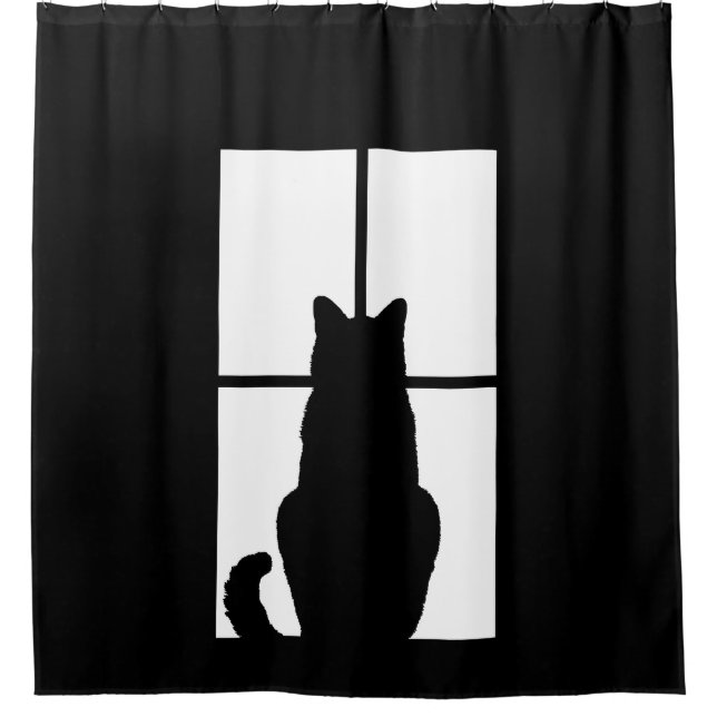Window Cat Click to Select Your Colour Background Shower Curtain (Front)