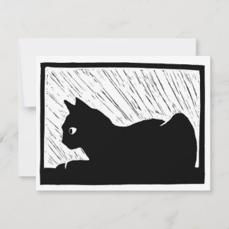 Window Cat Linocut RSVP Card