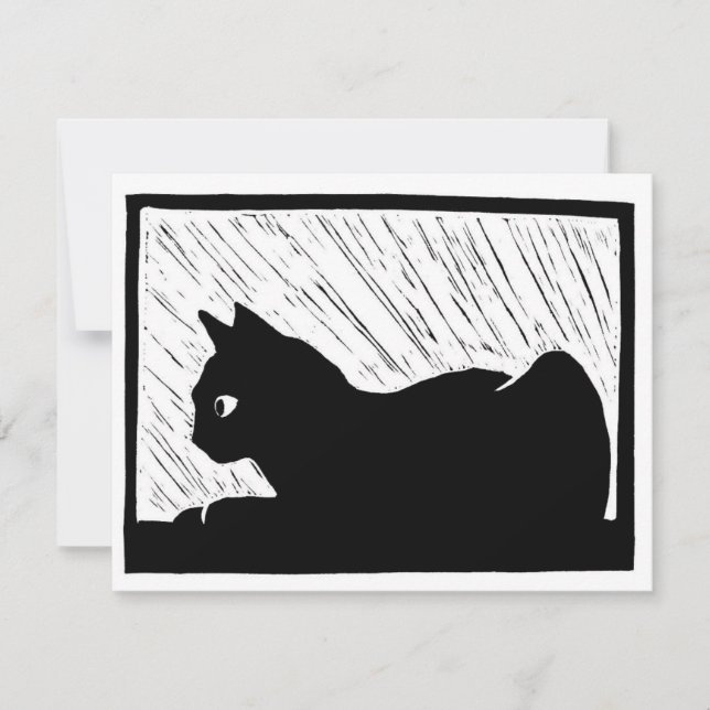 Window Cat Linocut RSVP Card (Front)