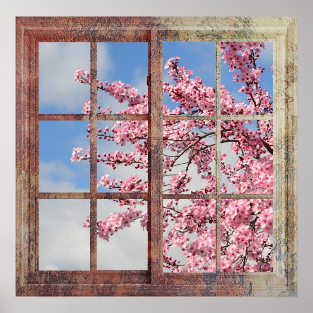 Window Cherry Blossom Tree Poster (Front)