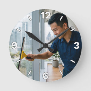 Window Cleaner Office Decor Round Clock