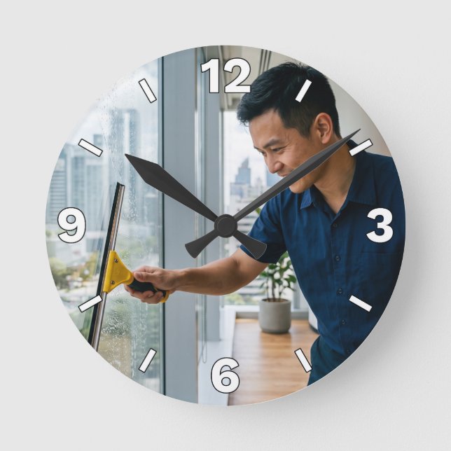 Window Cleaner Office Decor Round Clock (Front)