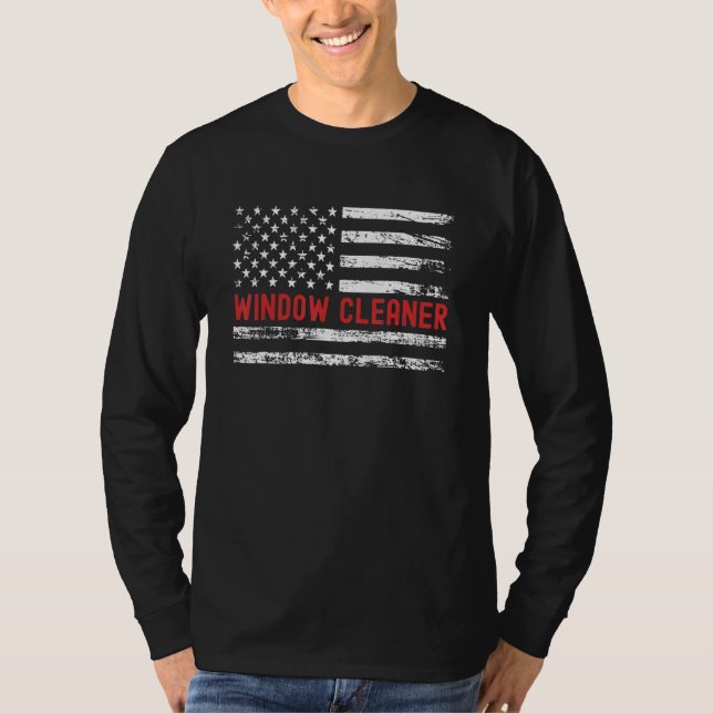 Window Cleaner USA Flag Profession Retro Job Title T-Shirt (Front)