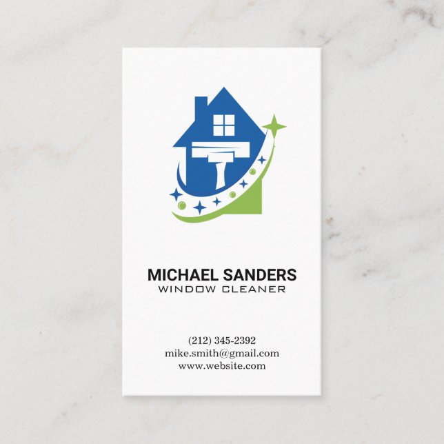 Window Cleaners | House and Squeegee Logo Business Card (Front)