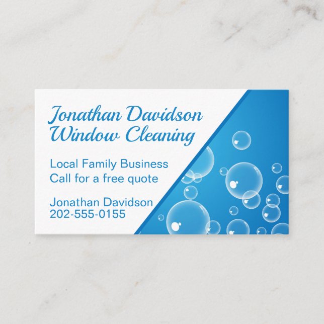 Window Cleaning Blue Water Bubble Business Card (Front)