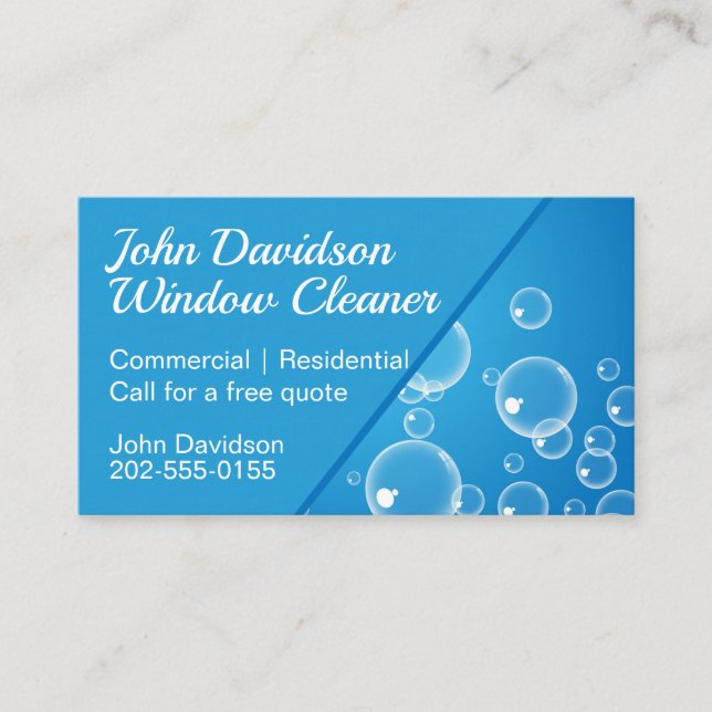 Window Cleaning Blue Water Bubble Business Card (Front)