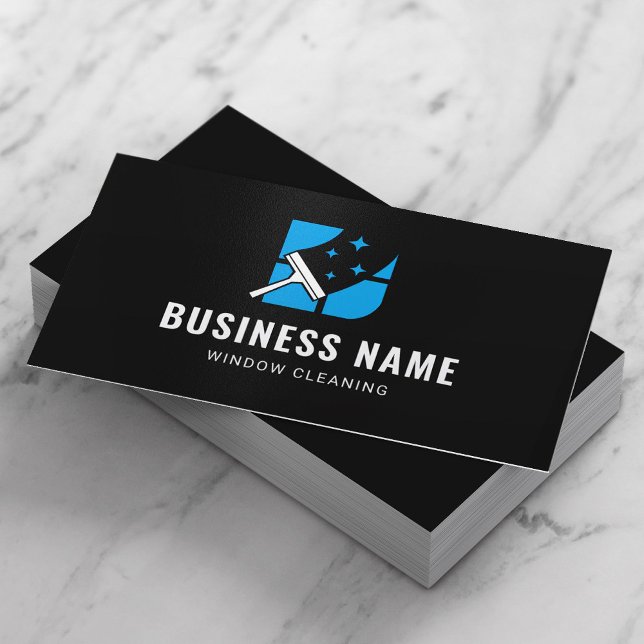 Window Cleaning House Cleaning Service Black Business Card (Creator Uploaded)