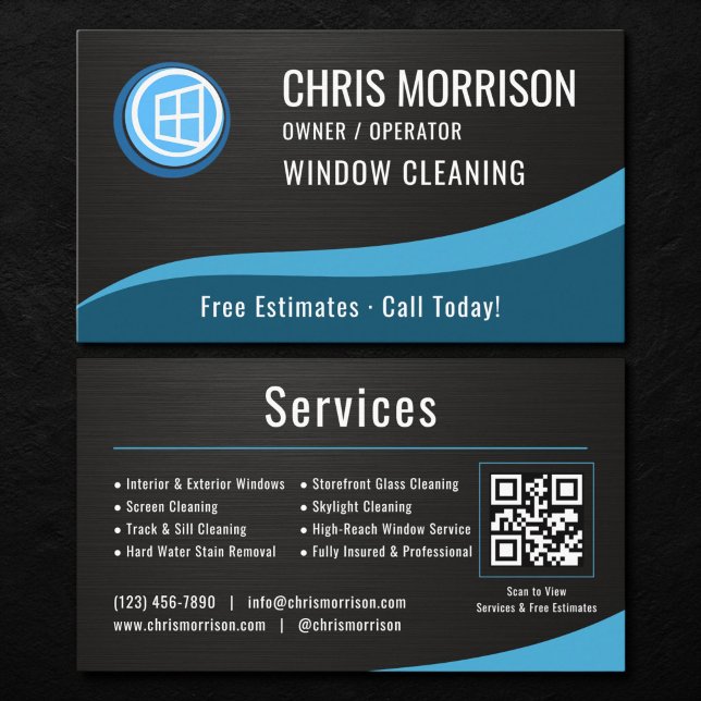Window Cleaning QR Code Metallic Business Card (Creator Uploaded)