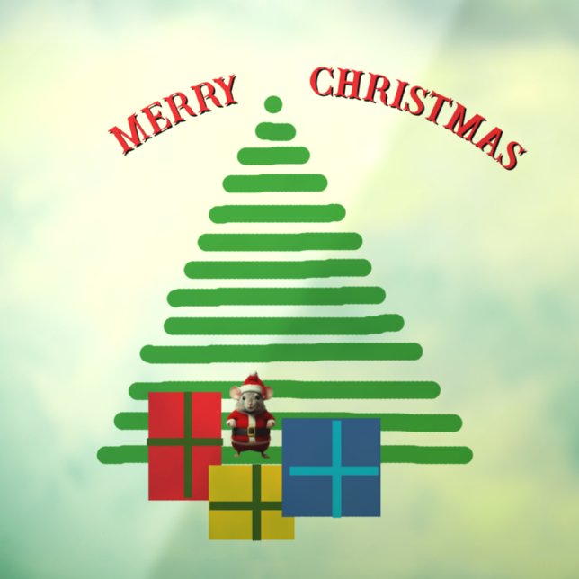 Window Cling - Santa Mouse Under Xmas Tree (Sheet 3)