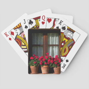 Window flower pots in village playing cards