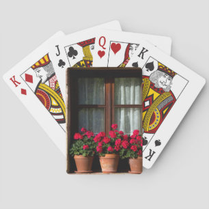 Window flower pots in village playing cards