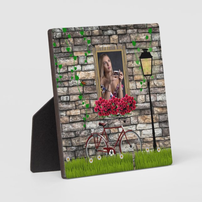 Window flowers bicycle wall personalised photo  plaque (Front)