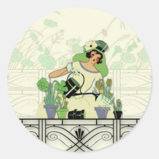 WINDOW GARDEN, ART DECO LADY: SUMMER GREENS CLASSIC ROUND STICKER