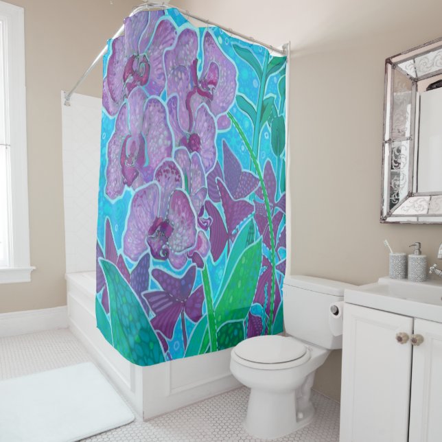 Window Garden Orchid Flowers Floral Art Painting Shower Curtain (In Situ)