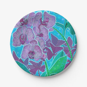 Window Garden Orchid Flowers Floral Botanical Art Paper Plate