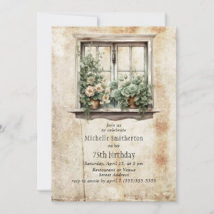Window Garden Succulents Rustic 75th Birthday Invitation