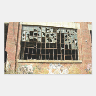 Window In Brick House with Broken Glass Rectangular Sticker