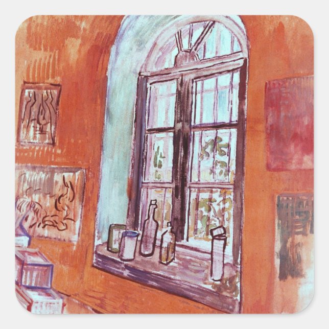 Window of Vincent van Gogh's Studio at the Asylum Square Sticker (Front)