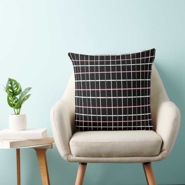 Window Pane Print in Black and White with Pink Cushion (Chair)