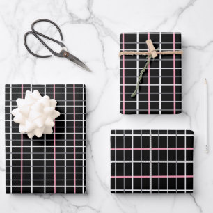 Window Pane Print in Black and White with Pink Wrapping Paper Sheet
