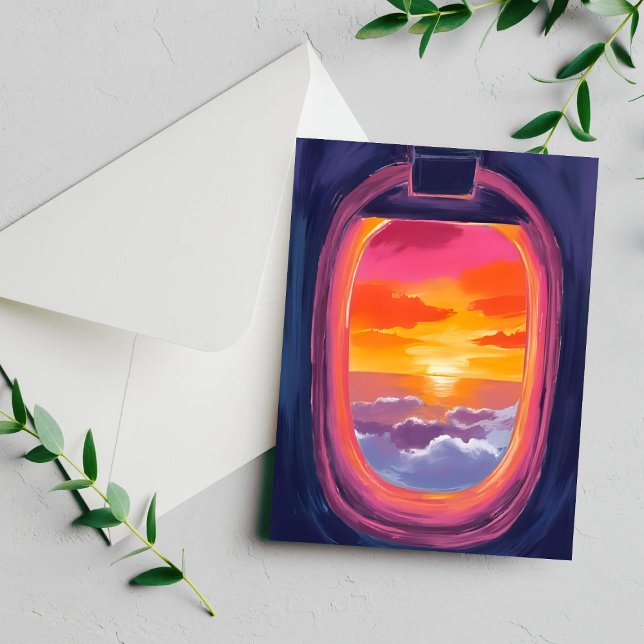 Window Seat Sunset Aeroplane Travel Painting Card (Creator Uploaded)