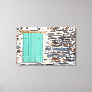 Window Shutters on a Rustic Rock Wall Canvas