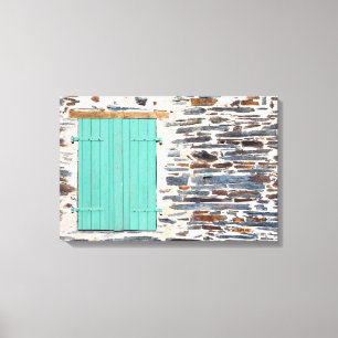 Window Shutters on a Rustic Rock Wall Canvas Print