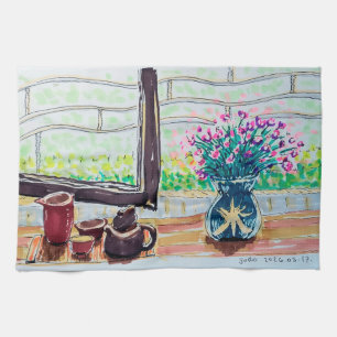 Window Tea and Flowers Towel