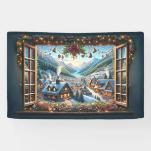 Window to a Winter Christmas Village 4 ft Banner