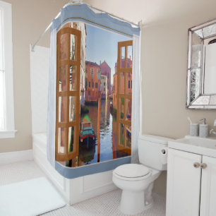 Window View Late Afternoon in Venice Italy Shower Curtain