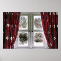 Window view to a snow scene