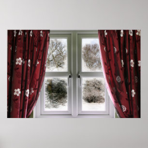 Window view to a snow scene poster