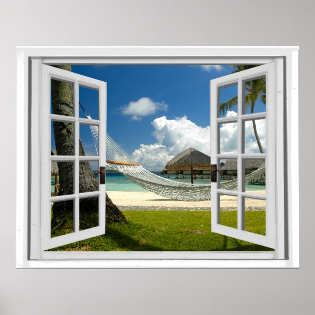 Window View Tropical Beach Scene  Poster (Front)