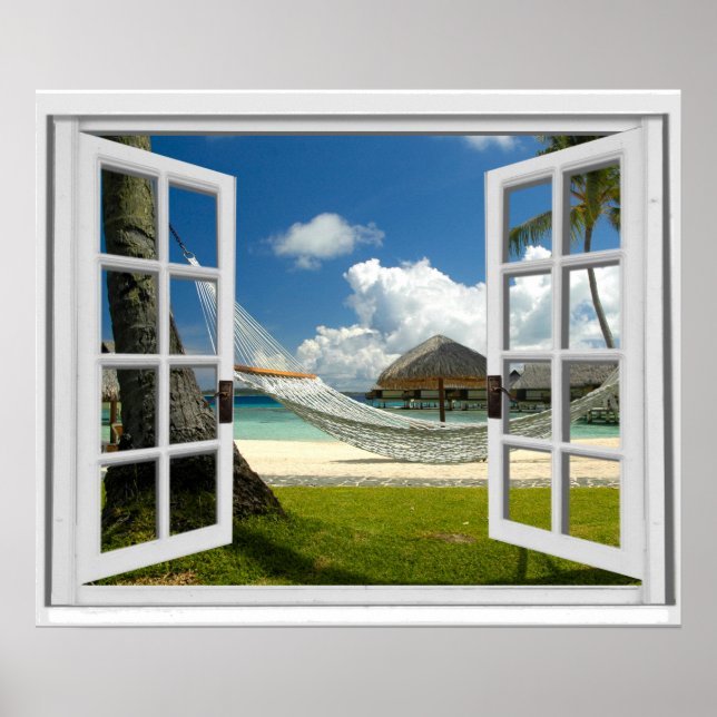 Window View Tropical Beach Scene  Poster (Front)