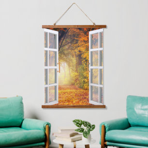 Window view wilderness forest hanging tapestry