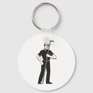 window washer worker cleaning washing retro key ring