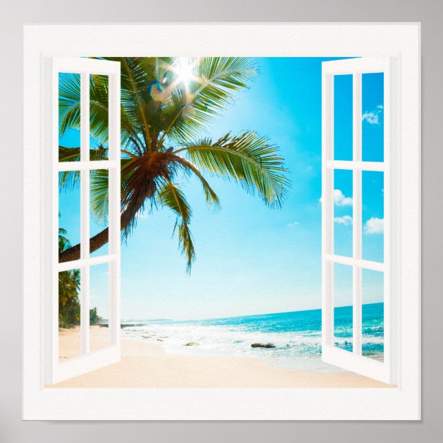 Window with Beach and Ocean Custom Sizes! Poster (Front)