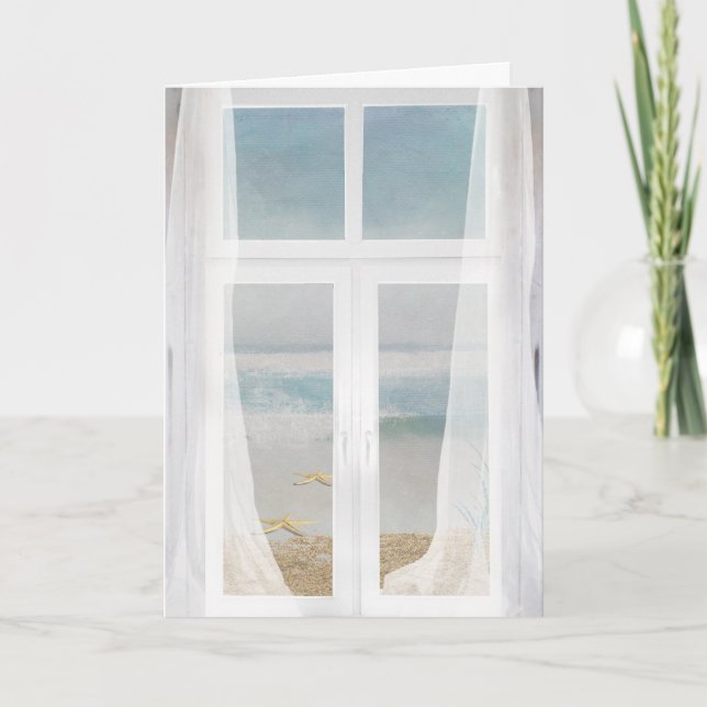 window with sheer curtain and ocean view card (Front)