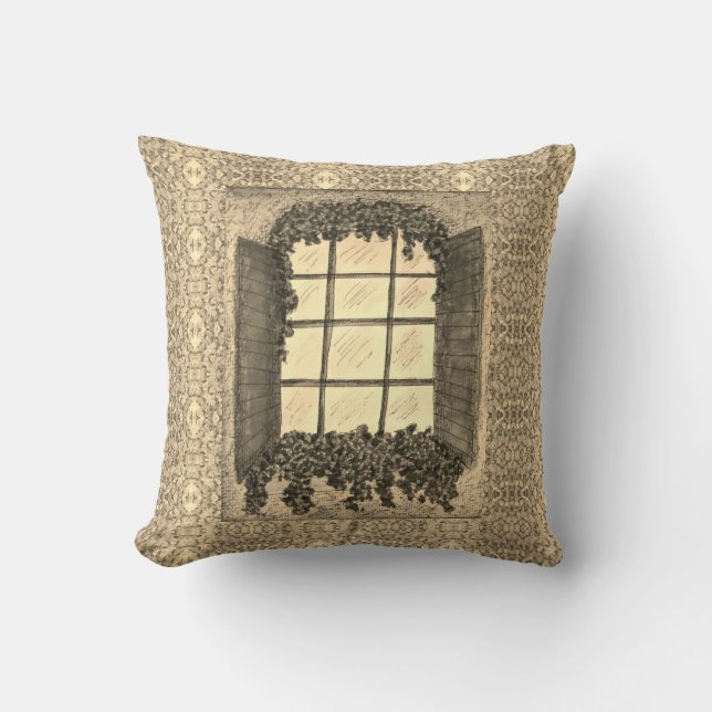 Window with Shutters SEPIA Cushion (Front)