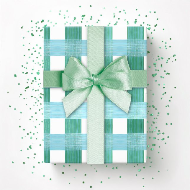 Windowpane Weave Gingham in Green and Aqua Wrapping Paper (Creator Uploaded)