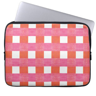 Windowpane Weave Gingham in Pink and Orange Laptop Sleeve