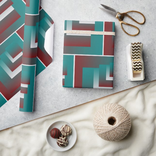 Windows in teal burgundy white wrapping paper (Crafts)